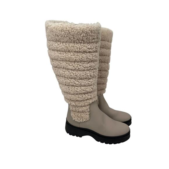 Aquatalia Skyla Boots Leather Shearling Knee High Taupe Natural Size 7 1/2
